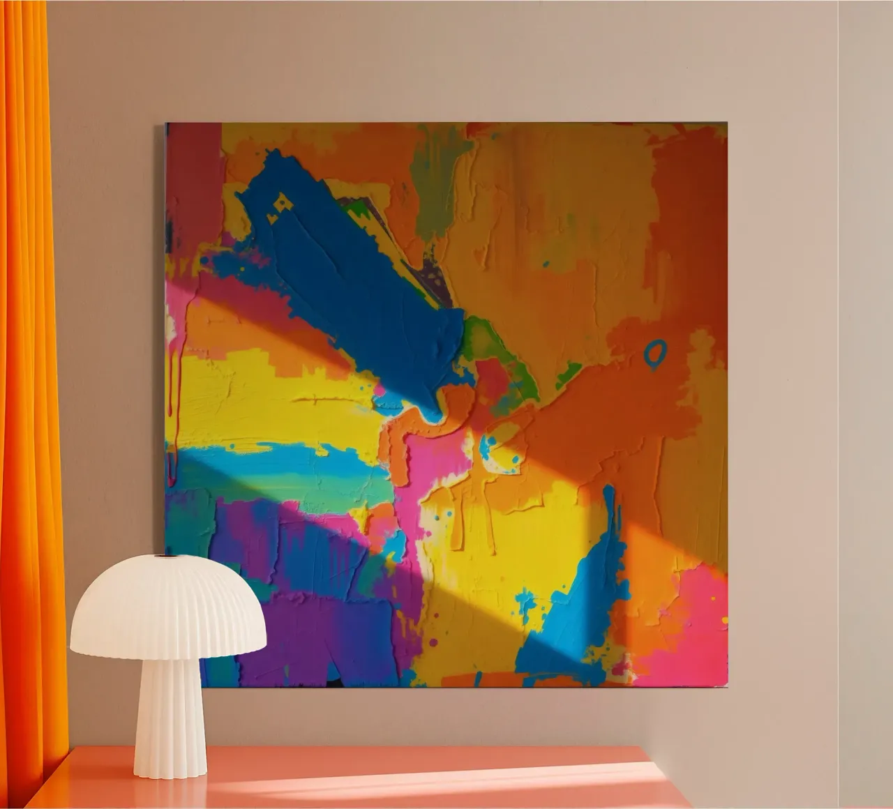 Un audace dipinto astratto con colori vivaci in un'atmosfera dinamica. plexiglass da DesignDoodle