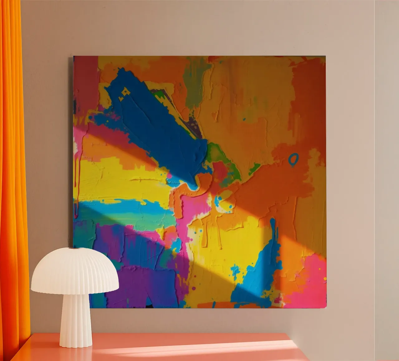 Un audace dipinto astratto con colori vivaci in un'atmosfera dinamica. alluminio dibond da DesignDoodle