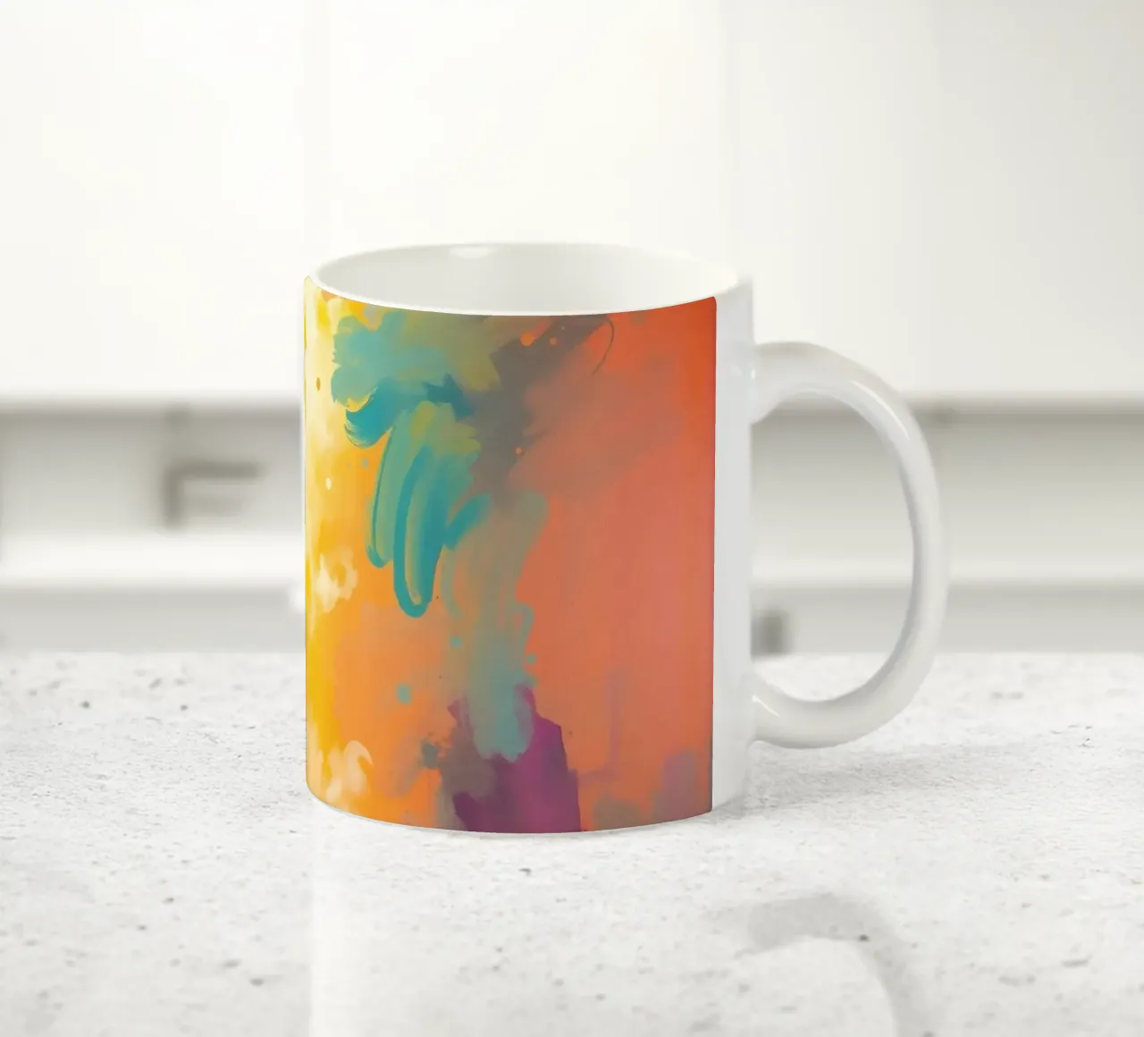 Kleurrijk abstract kunstwerk met levendige tinten en dynamische keramische mok van DesignDoodle