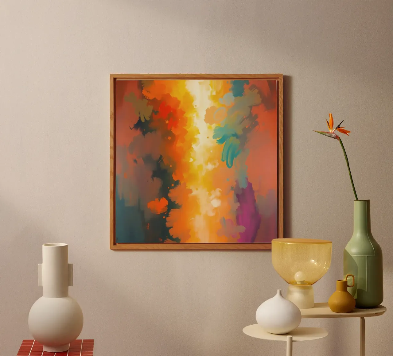 Colorful abstract artwork featuring vibrant hues and dynamic alu-dibond by DesignDoodle