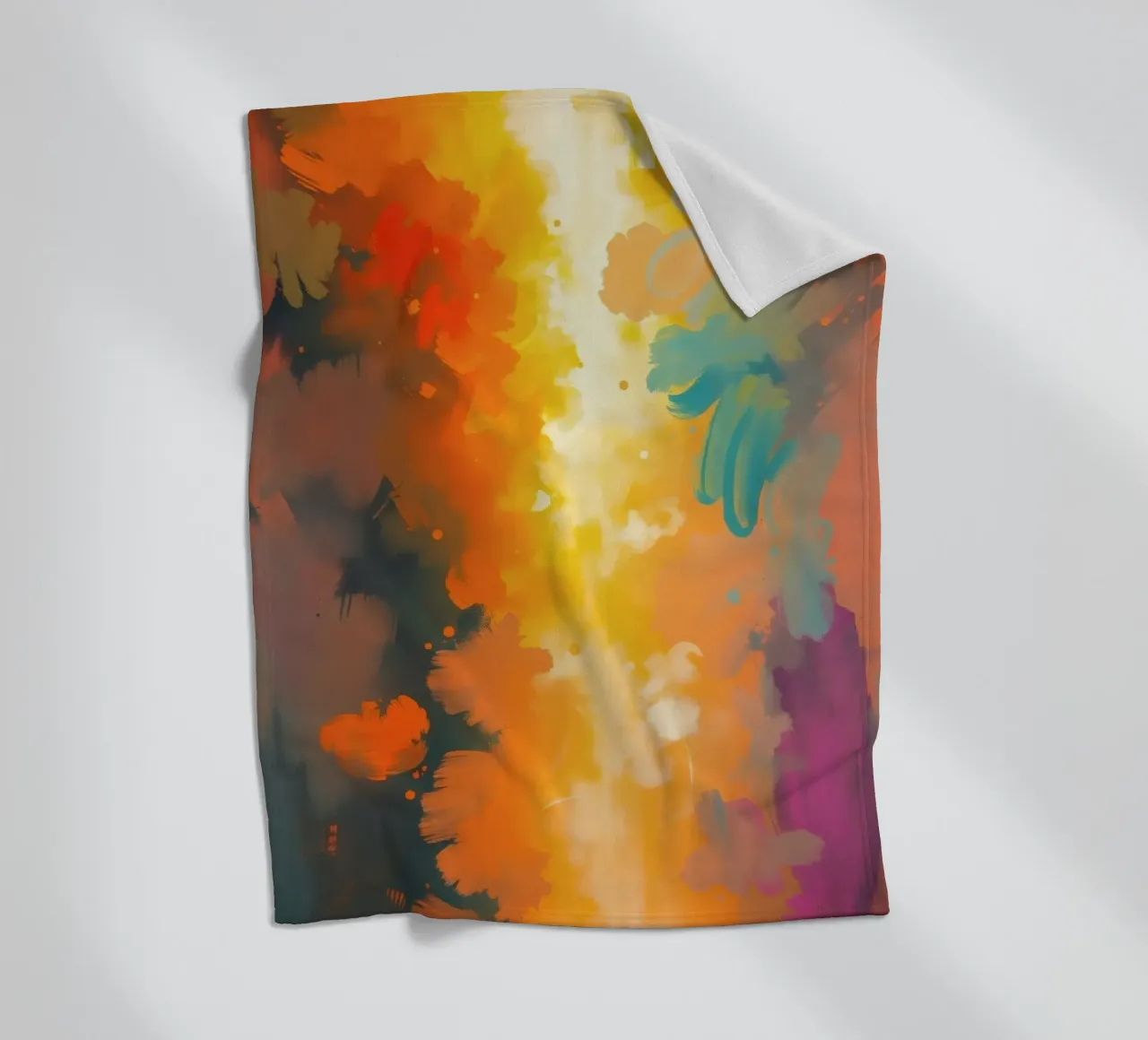 Colorful abstract artwork featuring vibrant hues and dynamic fleece blanket by DesignDoodle