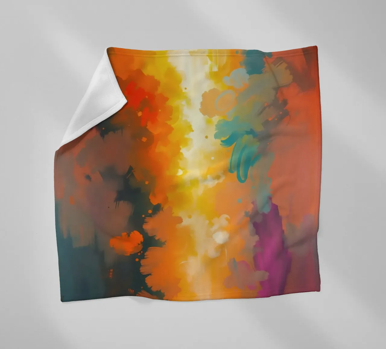Colorful abstract artwork featuring vibrant hues and dynamic fleece blanket by DesignDoodle