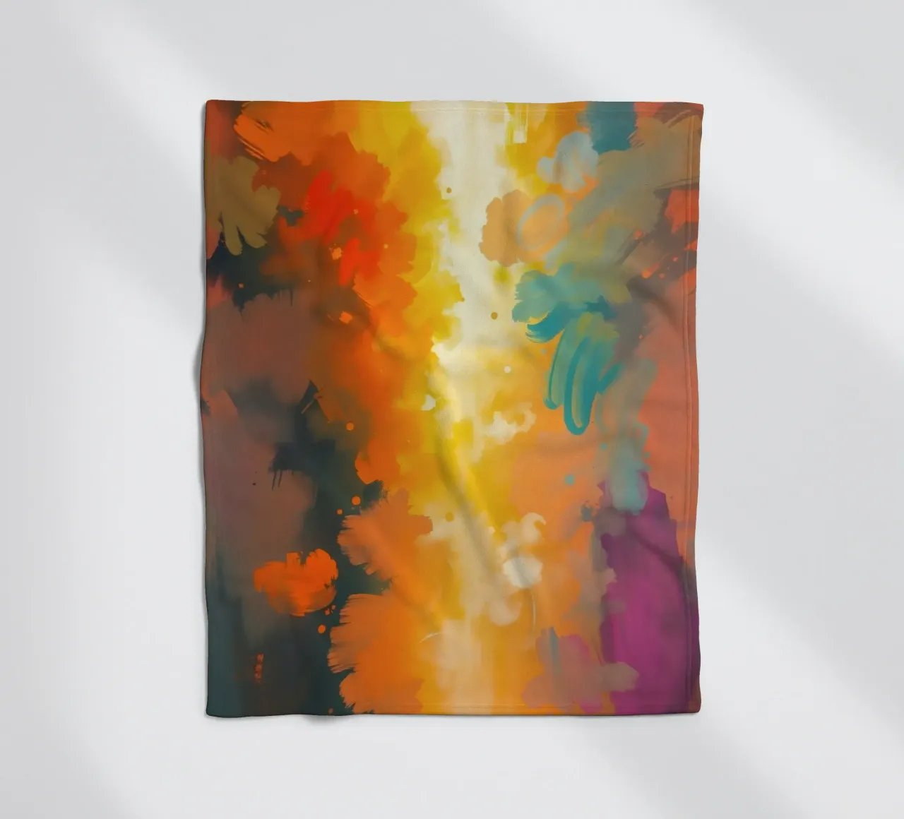 Colorful abstract artwork featuring vibrant hues and dynamic fleece blanket by DesignDoodle