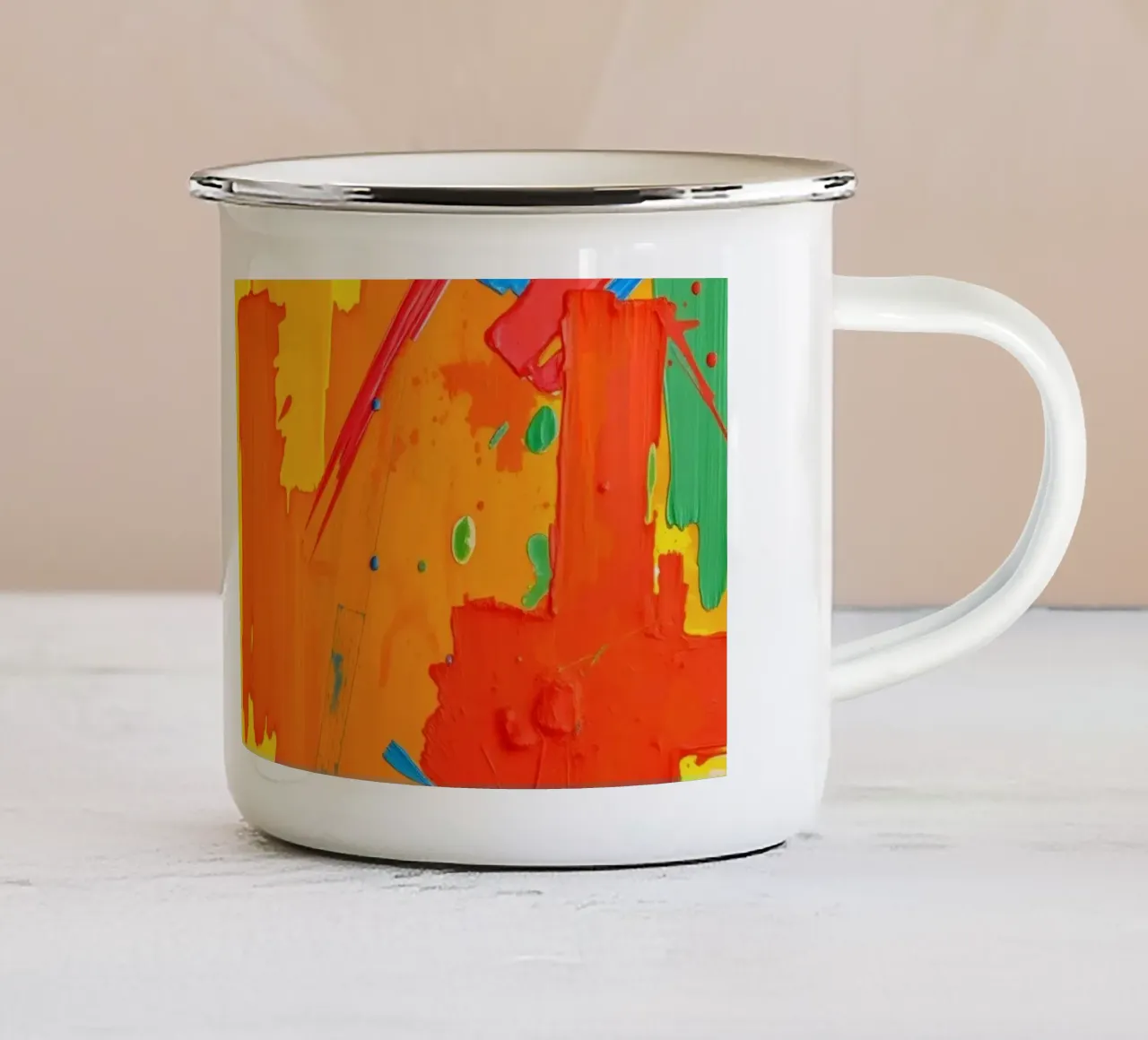 Pittura astratta colorata con tratti decisi e tonalità vivaci tazza in smalto da DesignDoodle