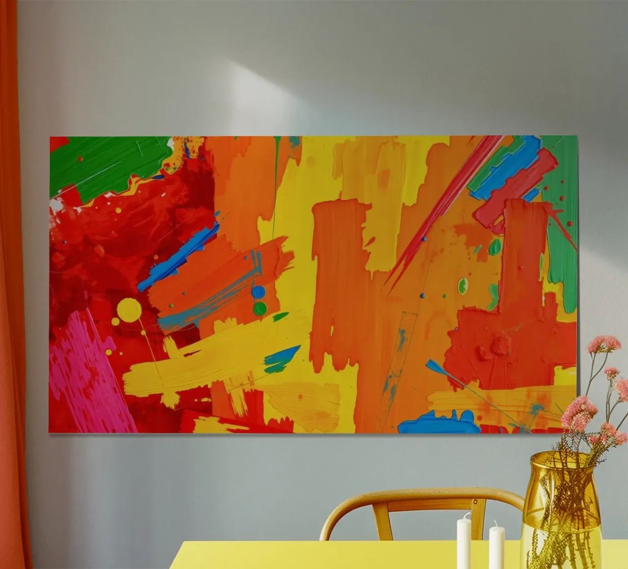 Peinture abstraite colorée avec des traits audacieux et des teintes vibrantes poster avec cadre en plastique de DesignDoodle