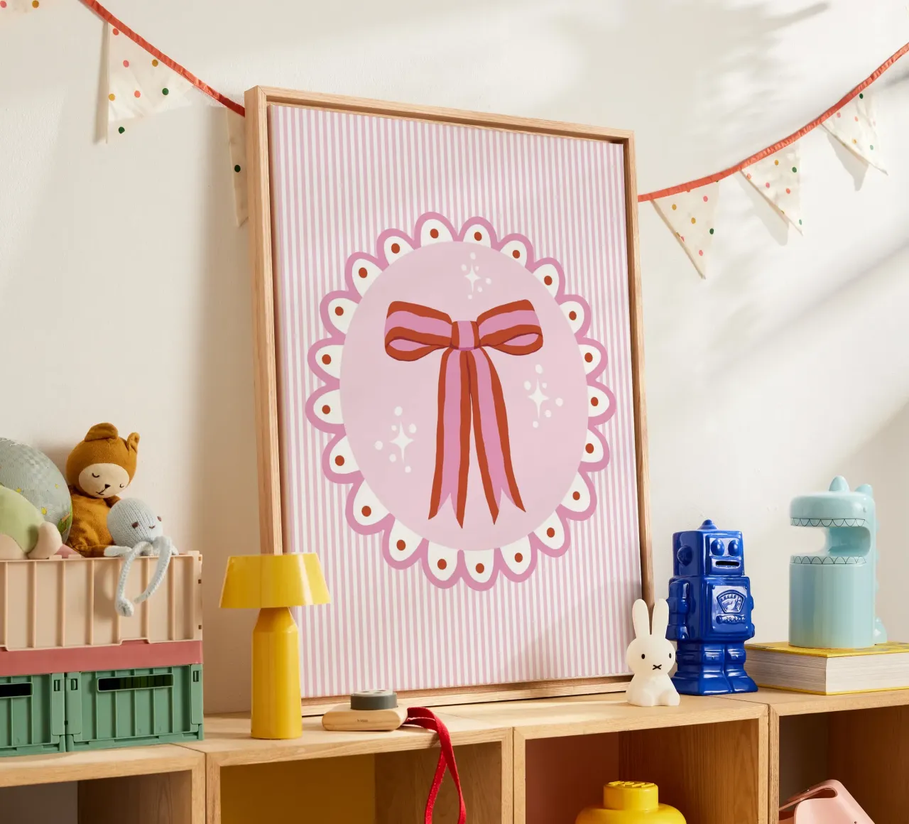 Pretty sparkling coquette ribbon in pink and red tela con Cornice a cassetta da Vivdesign