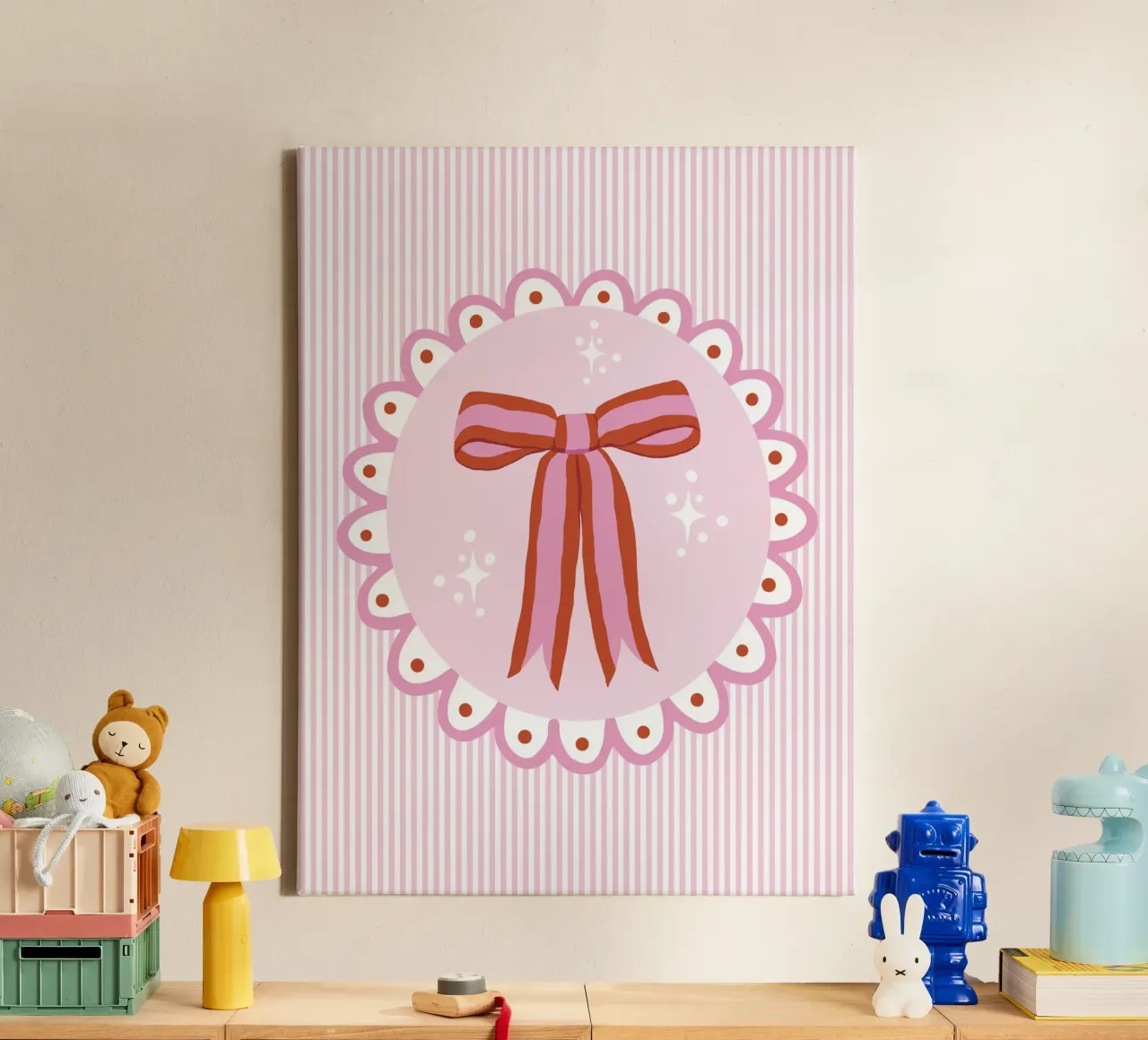 Pretty sparkling coquette ribbon in pink and red tela con Cornice a cassetta da Vivdesign