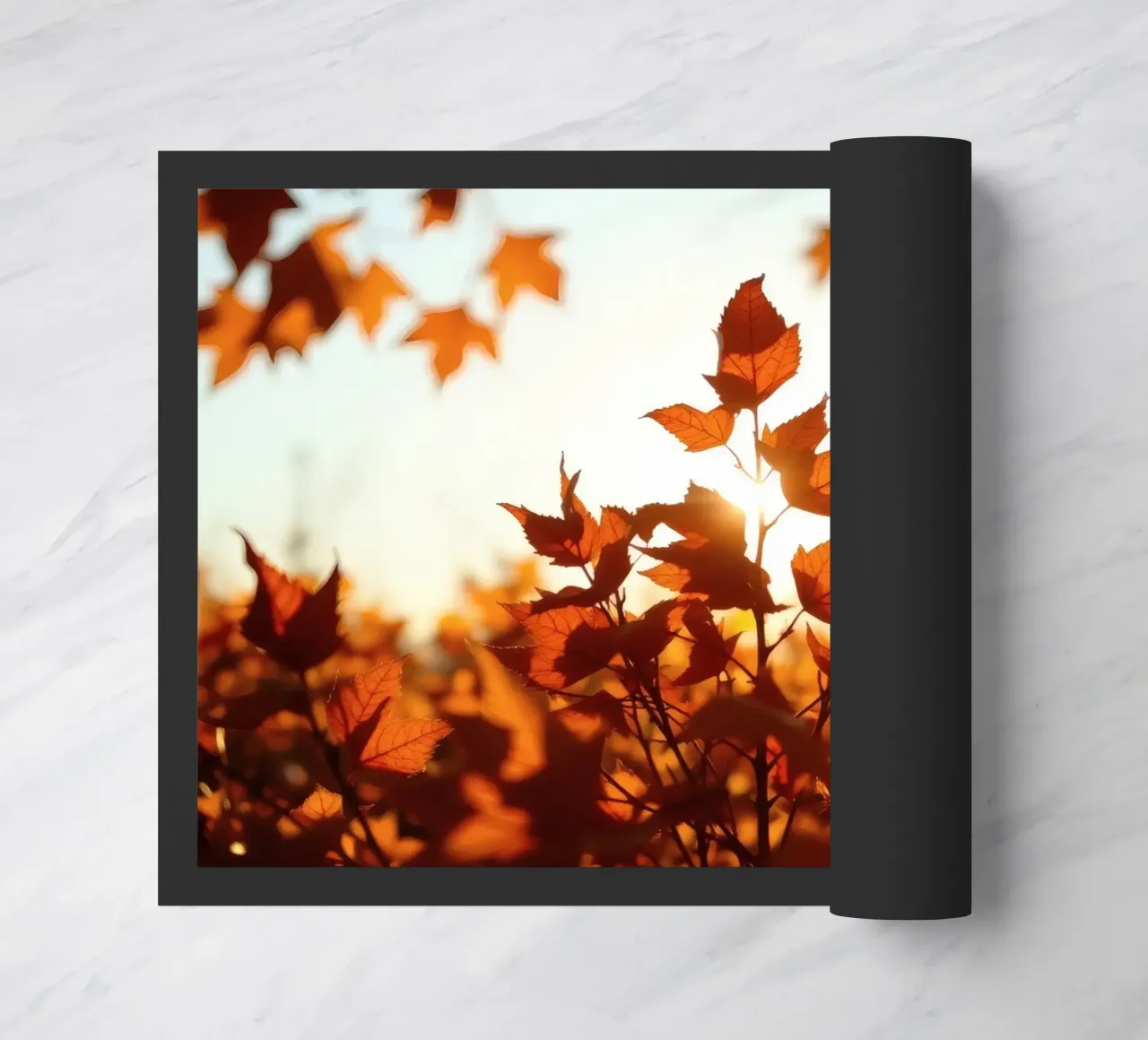 Foglie d'autunno illuminate dalla luce del sole in un ambiente tranquillo. zerbino da DesignDoodle