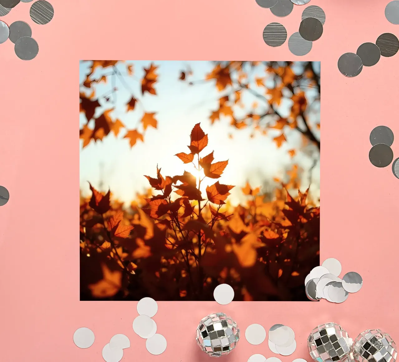 Foglie d'autunno illuminate dalla luce del sole in un ambiente tranquillo. adesivo da DesignDoodle