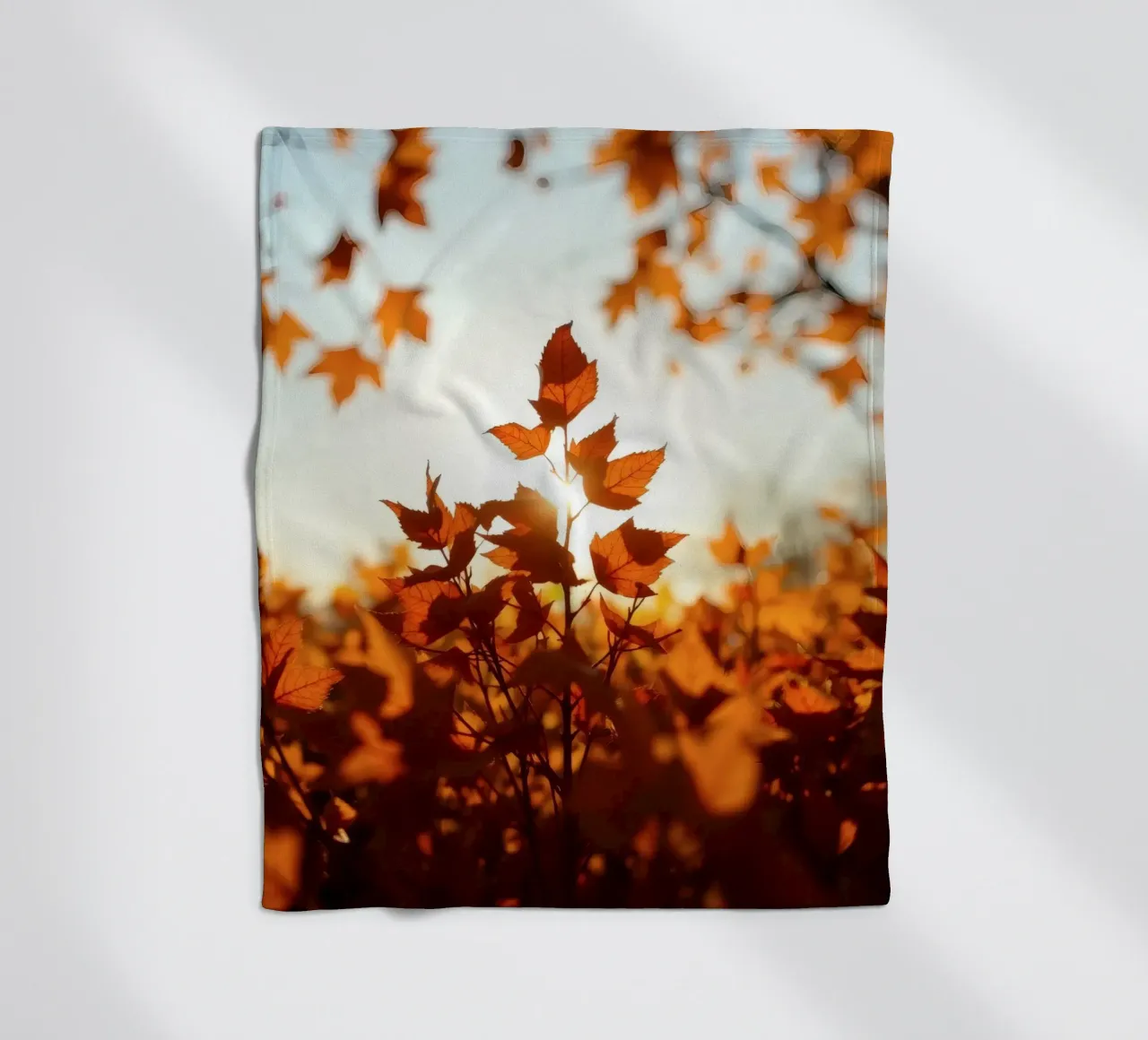 Foglie d'autunno illuminate dalla luce del sole in un ambiente tranquillo. coperta in pile da DesignDoodle