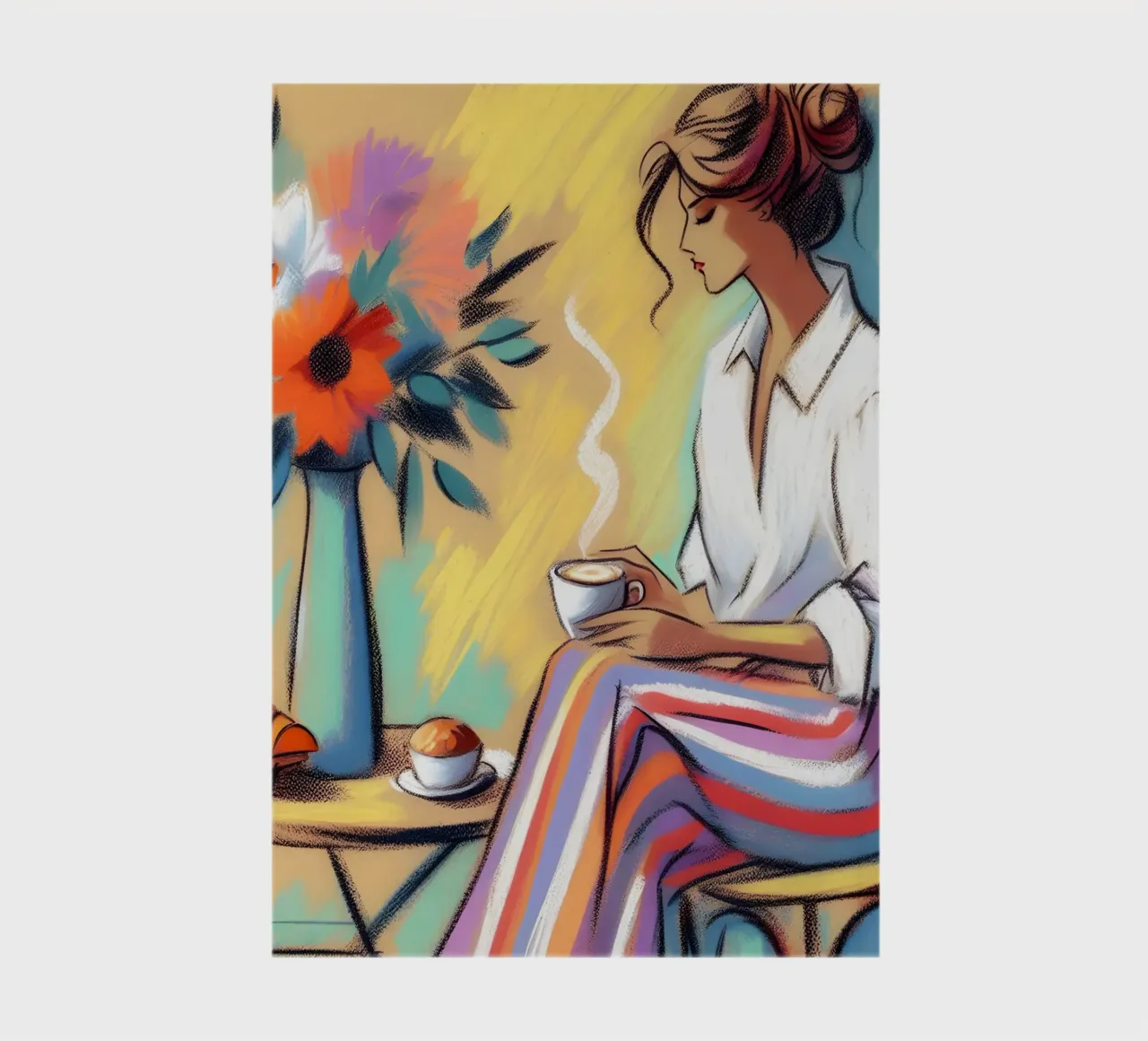 Ritratto di donna calma che fa colazione diario da ARTOMATIC