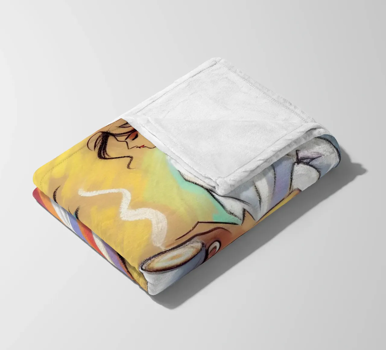 Ritratto di donna calma che fa colazione coperta in pile da ARTOMATIC