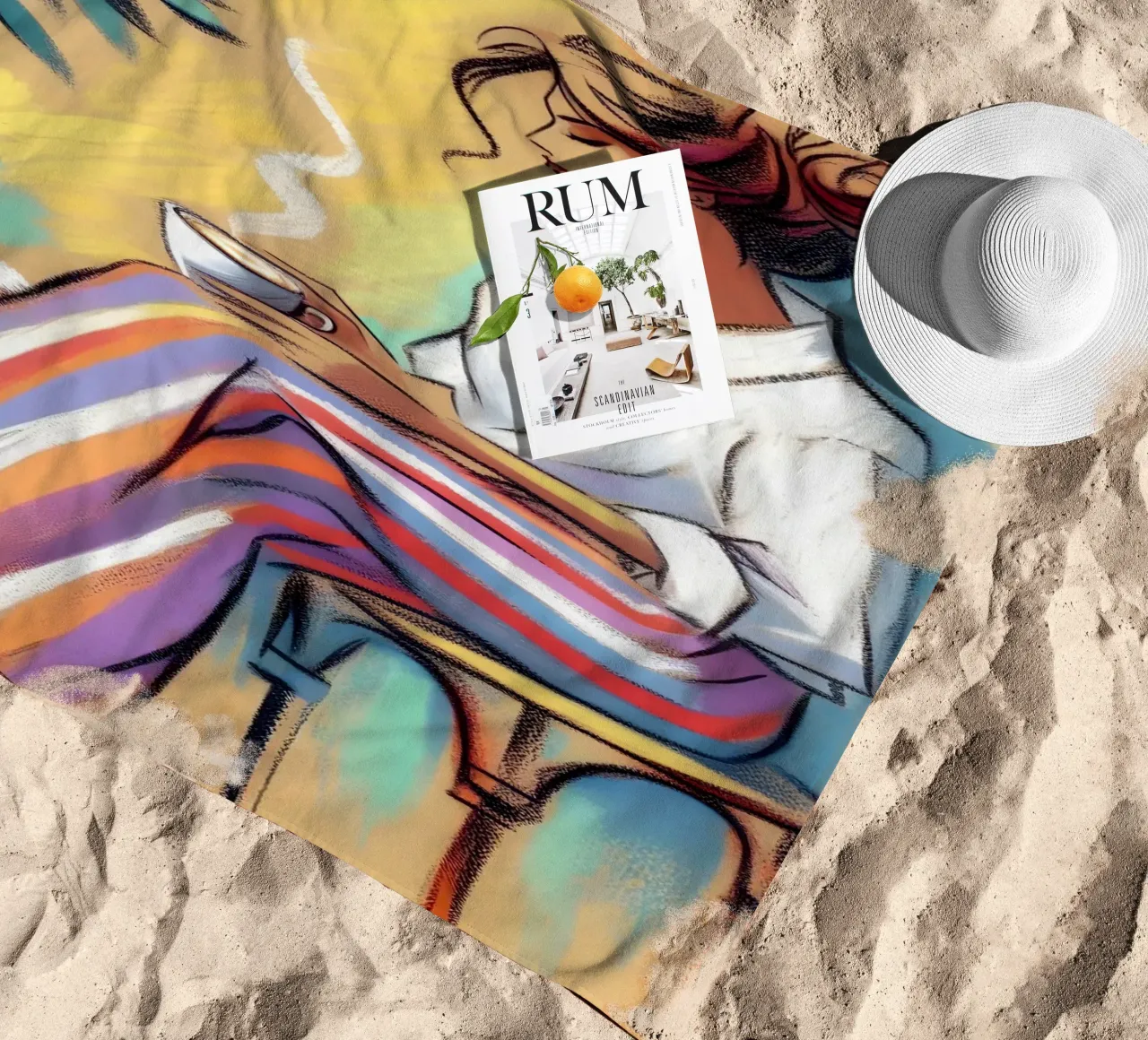 Ritratto di donna calma che fa colazione telo mare da ARTOMATIC
