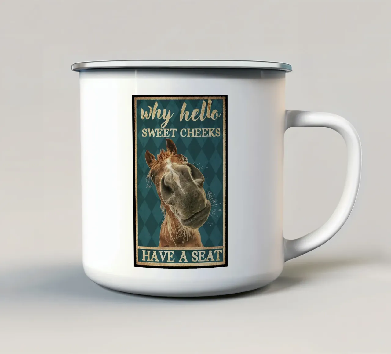 cavallo ciao guance dolci siediti tazza in smalto da Aaronshop