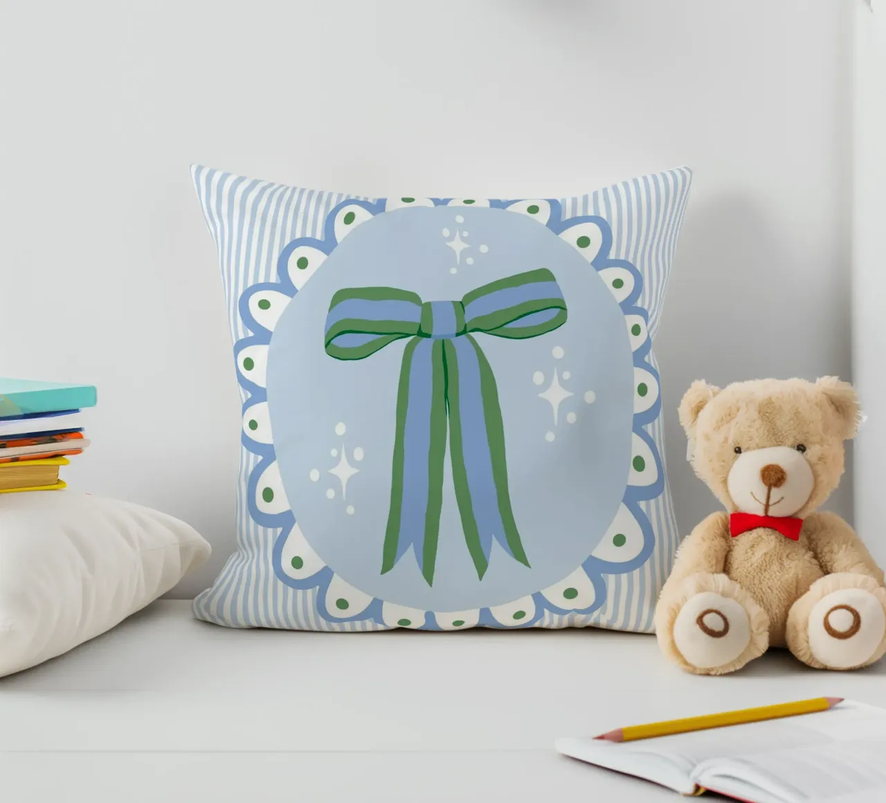 Pretty sparking coquette ribbon in blue and green cuscino da Vivdesign