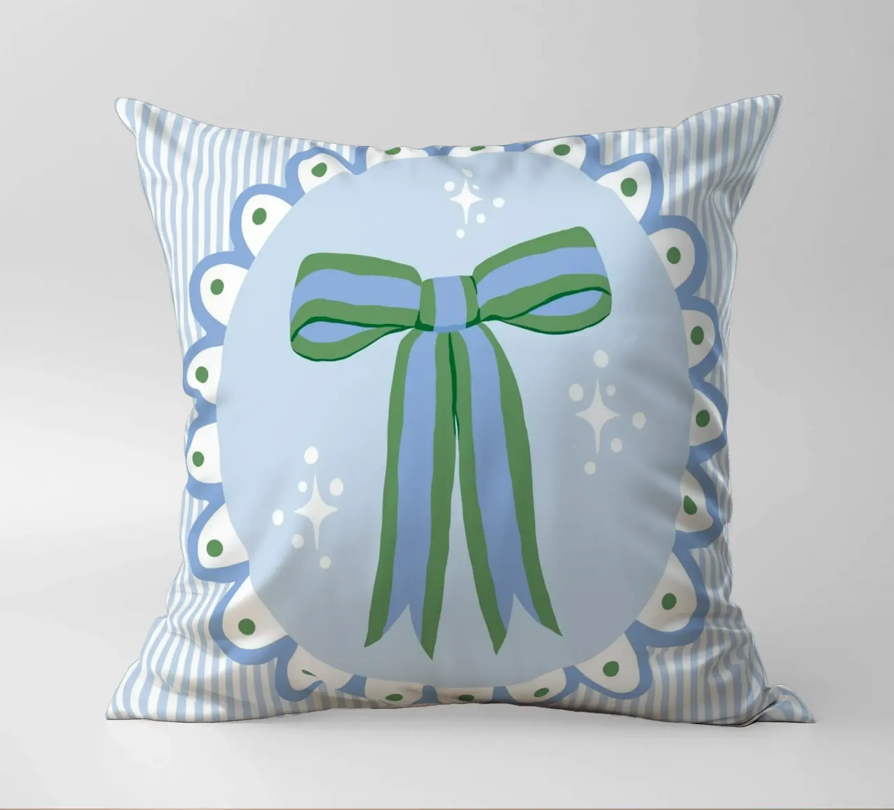 Pretty sparking coquette ribbon in blue and green cuscino da Vivdesign