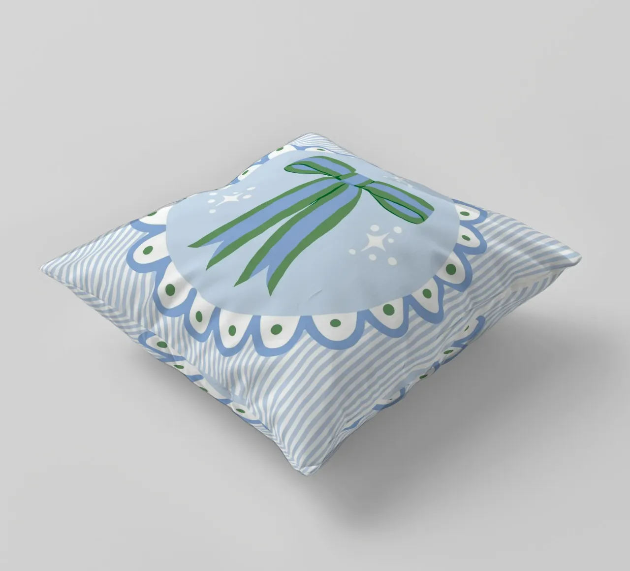 Pretty sparking coquette ribbon in blue and green cuscino da Vivdesign