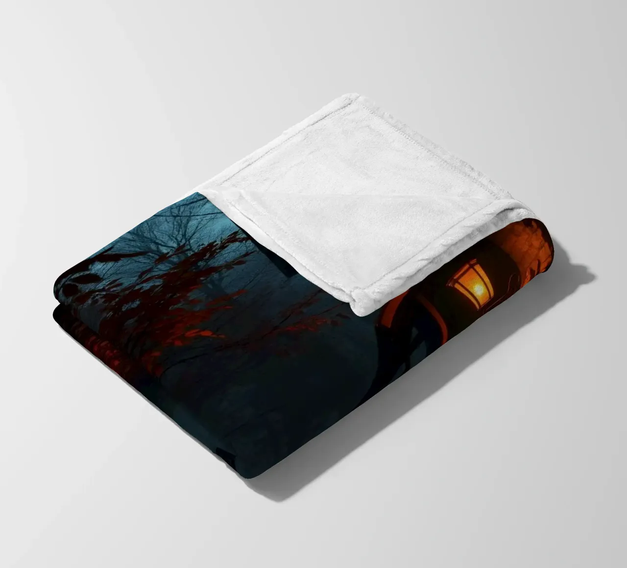 serata in una vecchia baita circondata da nebbia e foglie d'autunno coperta in pile da DesignDoodle