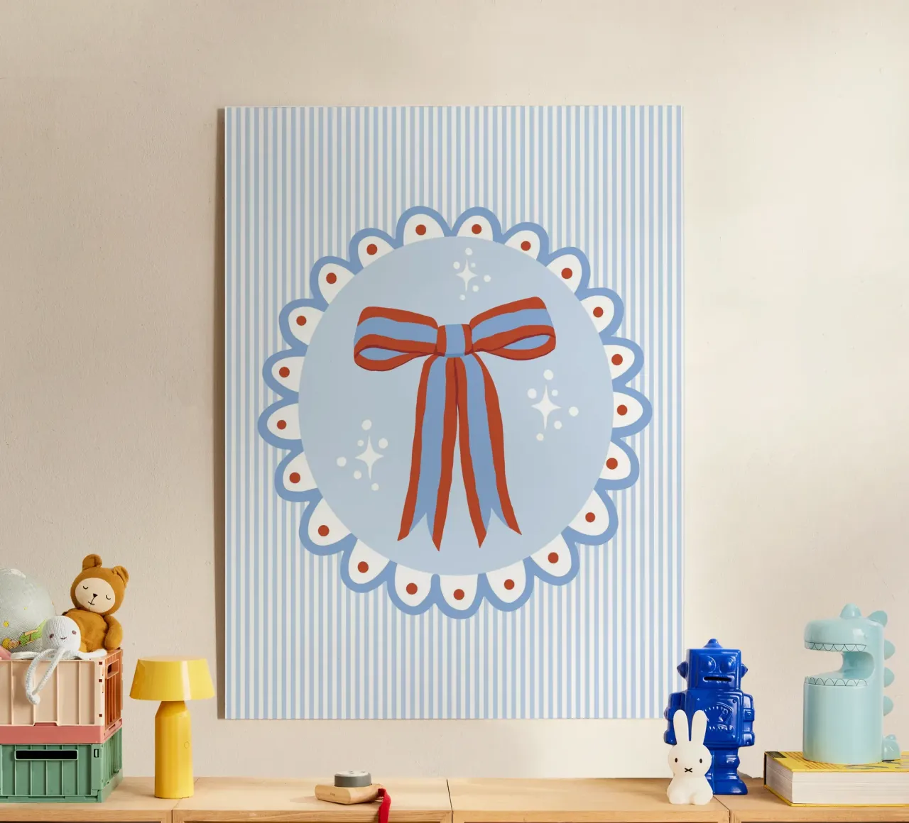 Pretty sparkling coquette ribbon in blue and red metacrilato de Vivdesign