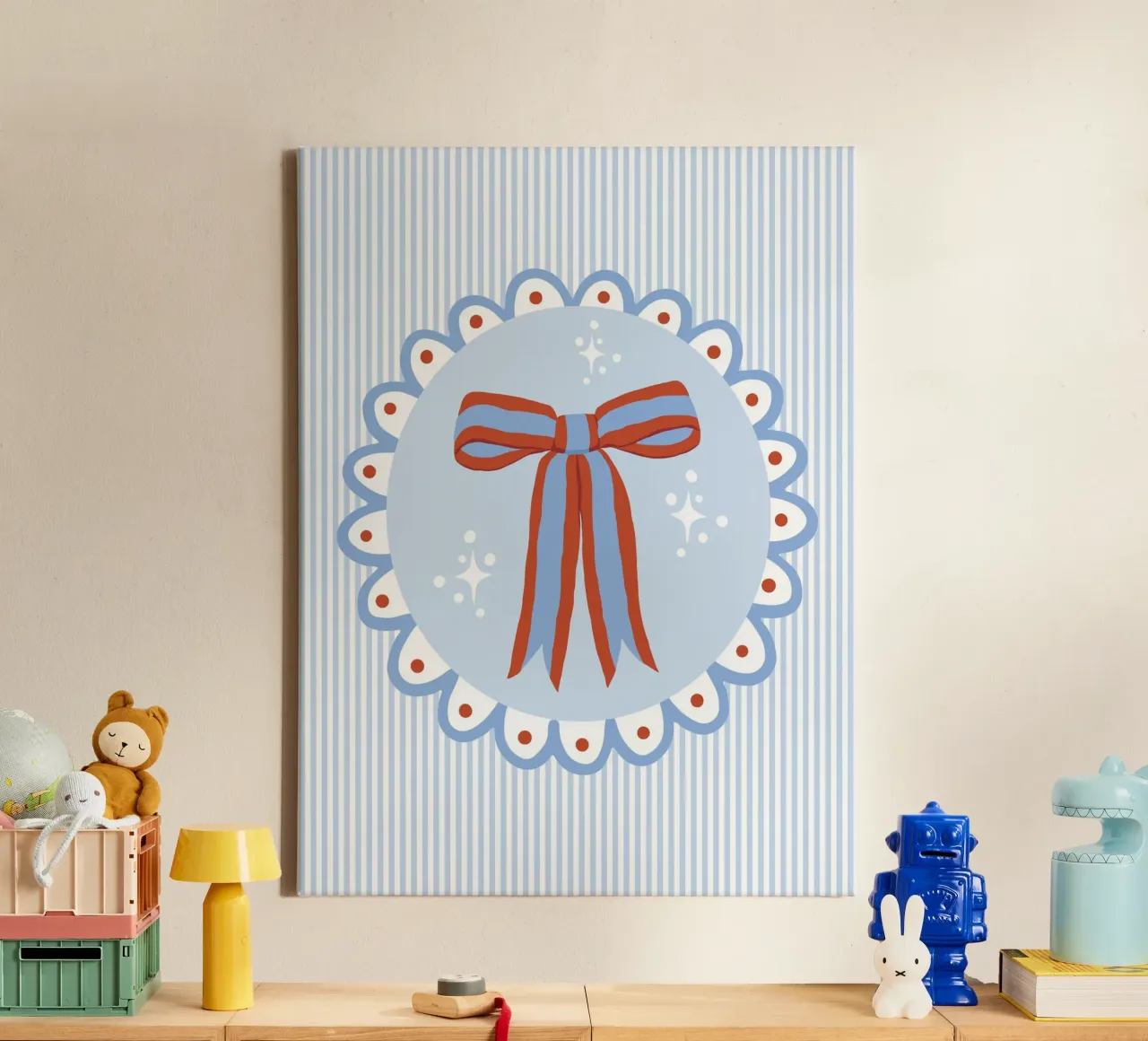 Pretty sparkling coquette ribbon in blue and red canvas van Vivdesign