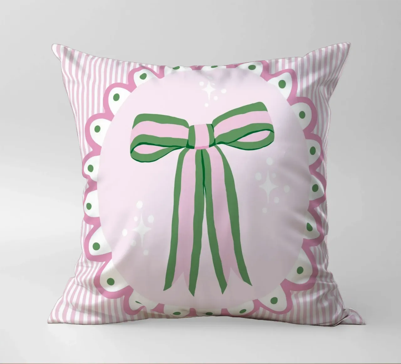 Pretty sparkling coquette ribbon in pink and green cuscino da Vivdesign
