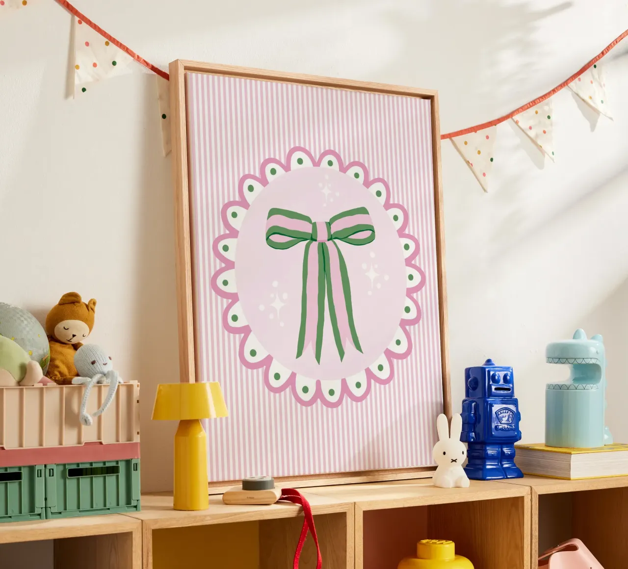 Pretty sparkling coquette ribbon in pink and green Leinwand von Vivdesign