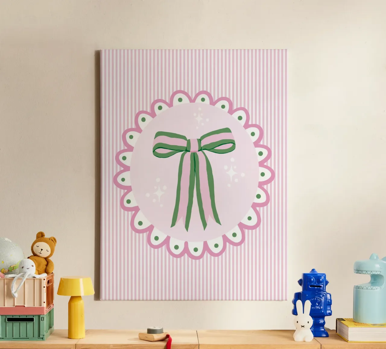 Pretty sparkling coquette ribbon in pink and green Leinwand von Vivdesign