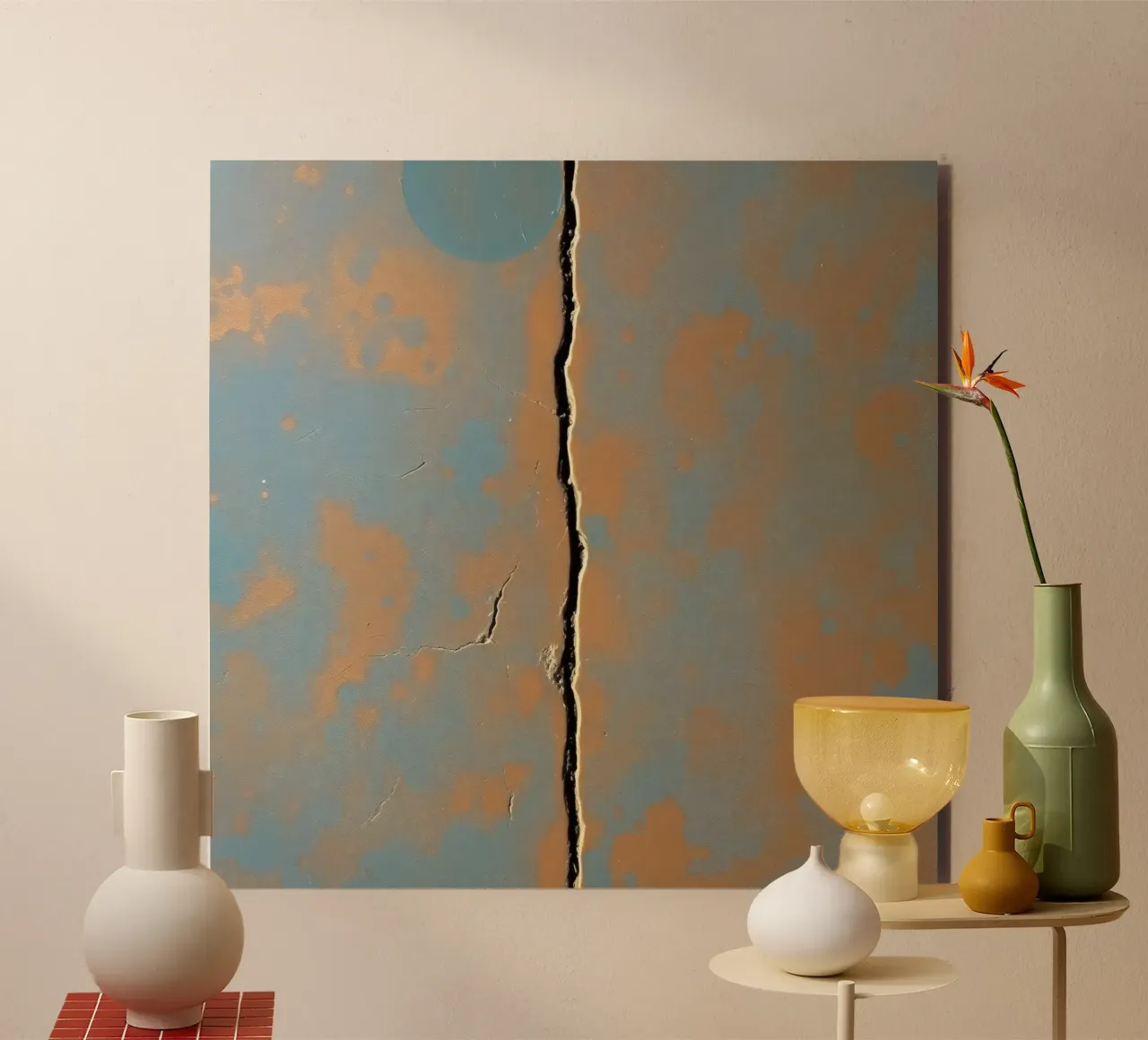Surface fissurée montrant l'usure d'un mur peint alu dibond de DesignDoodle