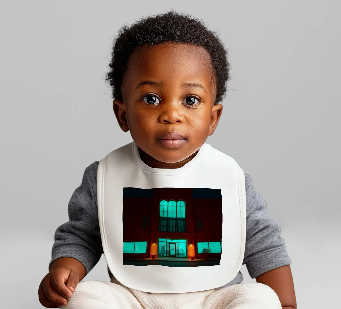 Edificio illuminato con finestre blu-verdi bavaglino da DesignDoodle