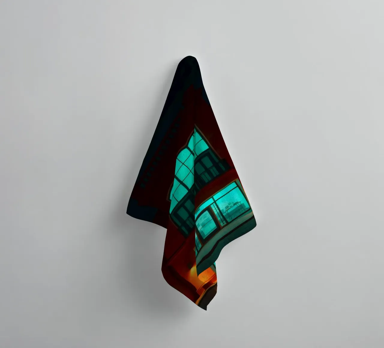 Brightly illuminated building with blue-green windows towel by DesignDoodle