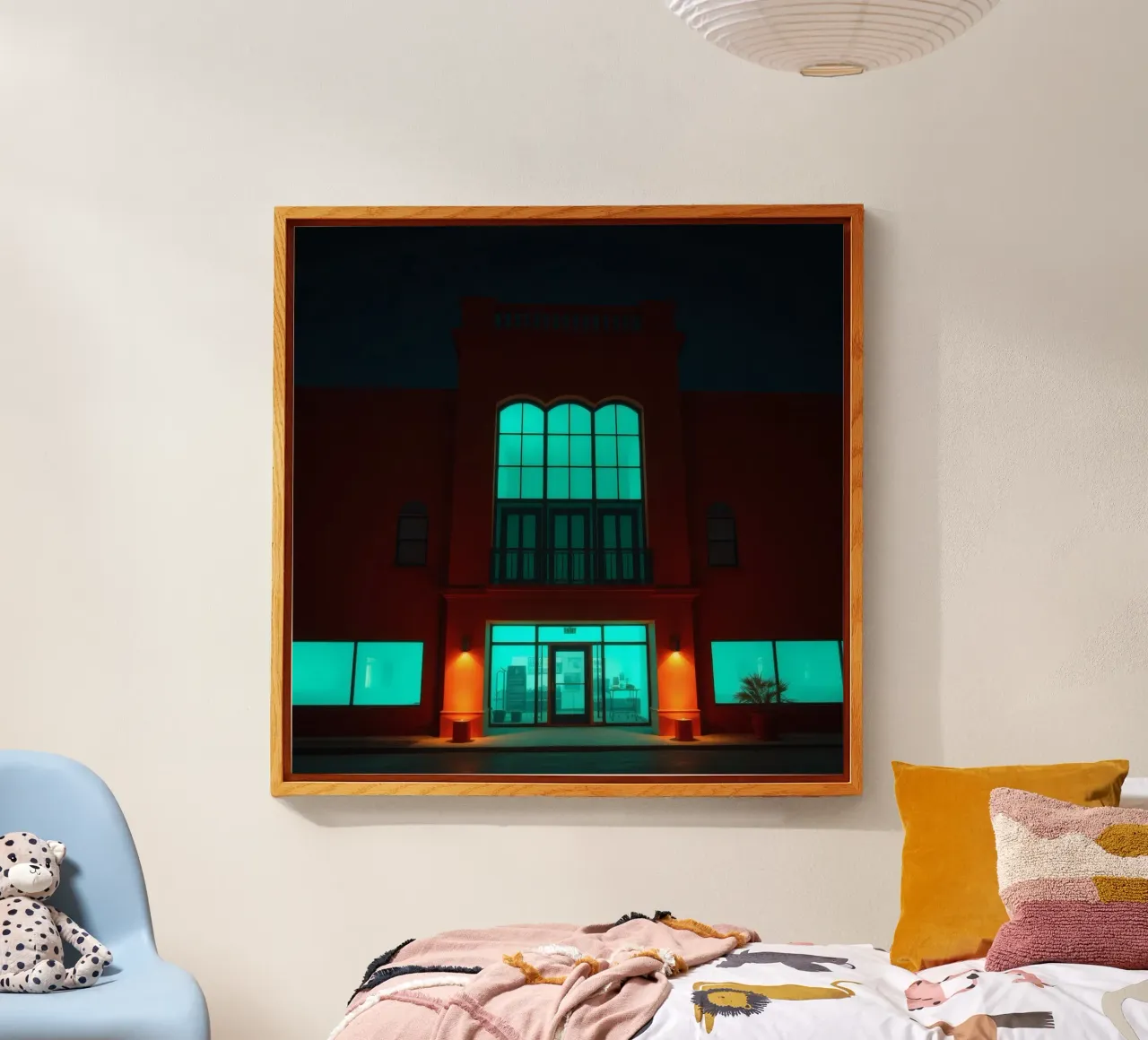 Edificio illuminato con finestre blu-verdi plexiglass da DesignDoodle