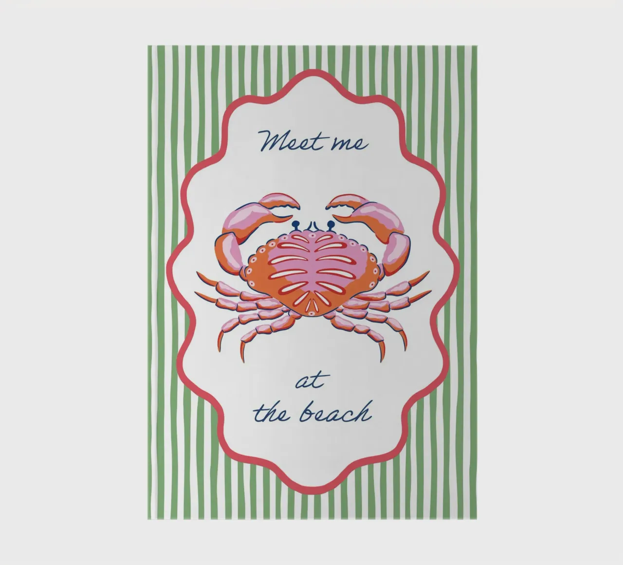 Meet me at the beach crab with border and stripes notebook by Vivdesign