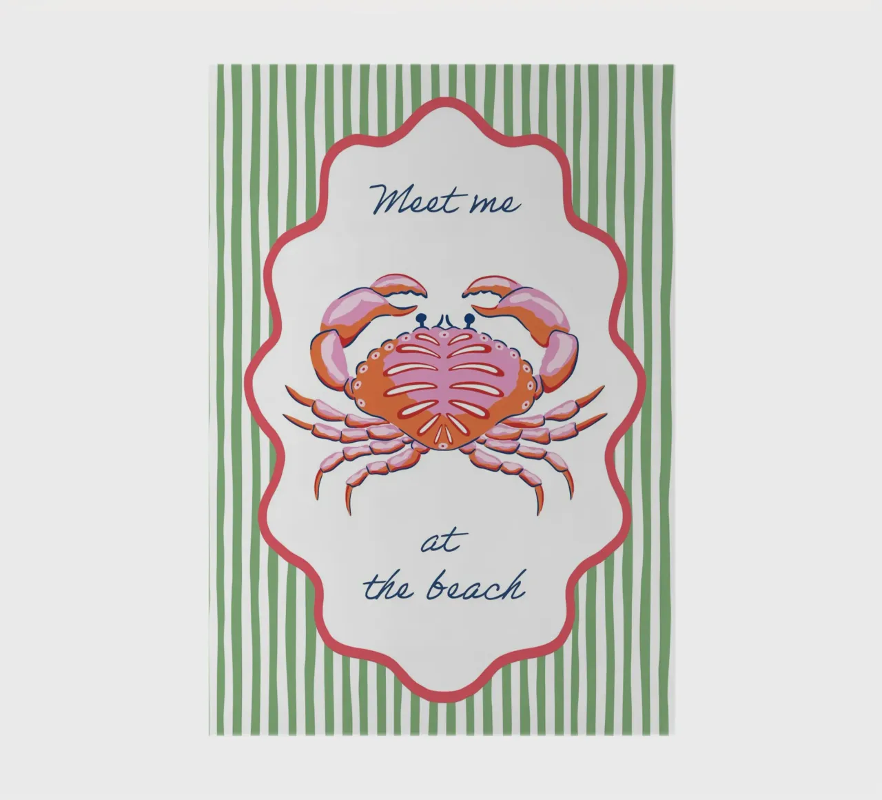Meet me at the beach crab with border and stripes notebook by Vivdesign