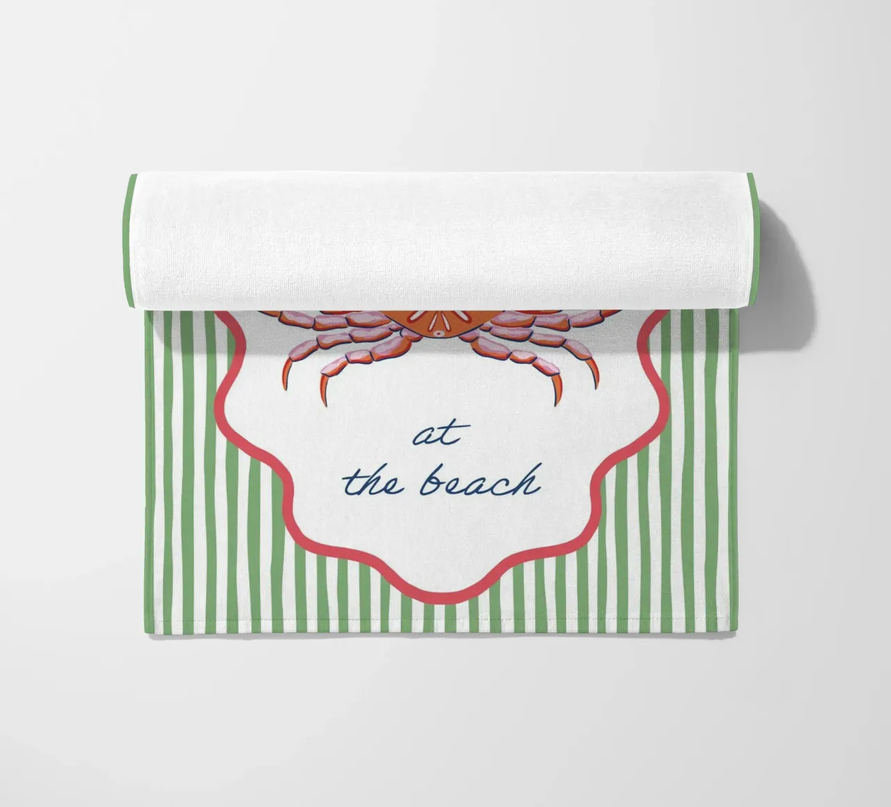 Meet me at the beach crab with border and stripes telo mare da Vivdesign