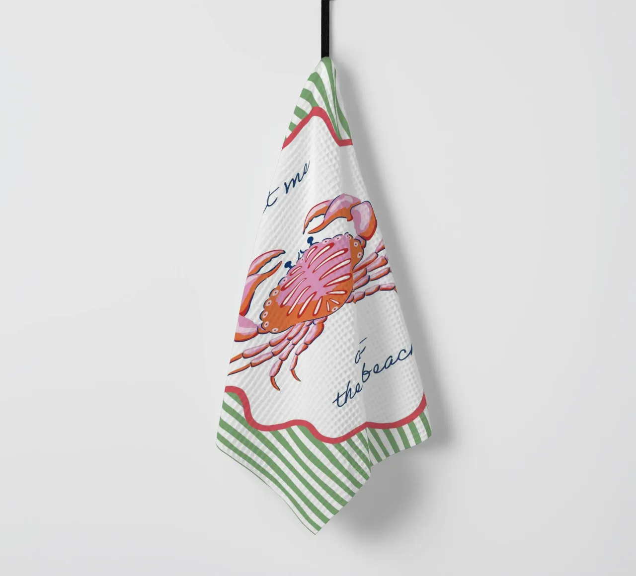 Meet me at the beach crab with border and stripes canovaccio da cucina da Vivdesign