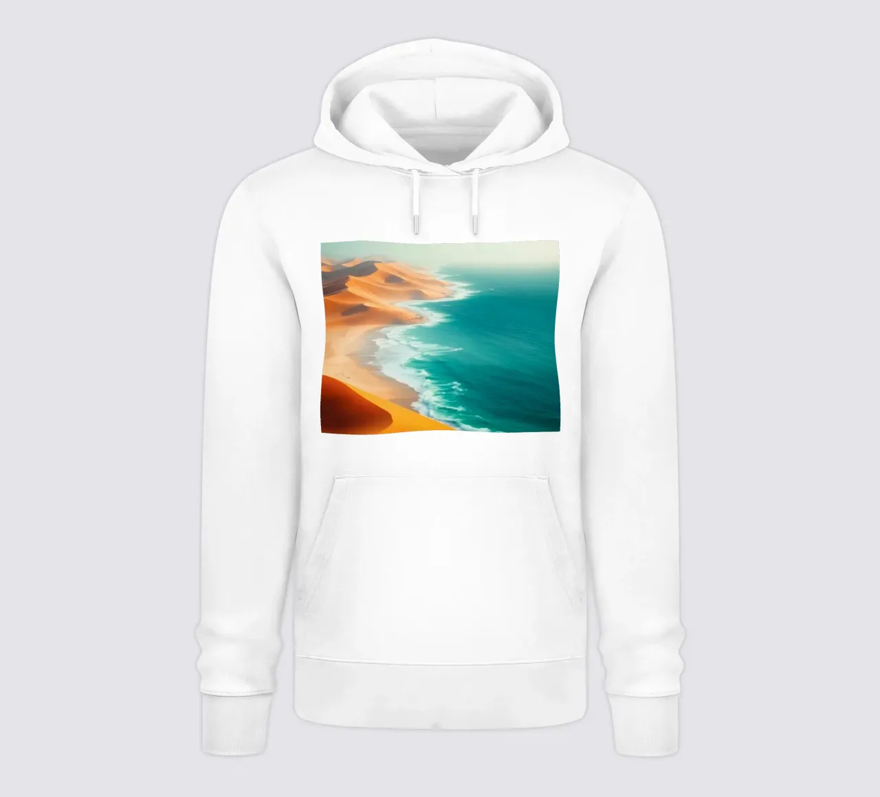 Le dune di sabbia del deserto incontrano l'oceano lungo un litorale mozzafiato felpa con cappuccio da DesignDoodle