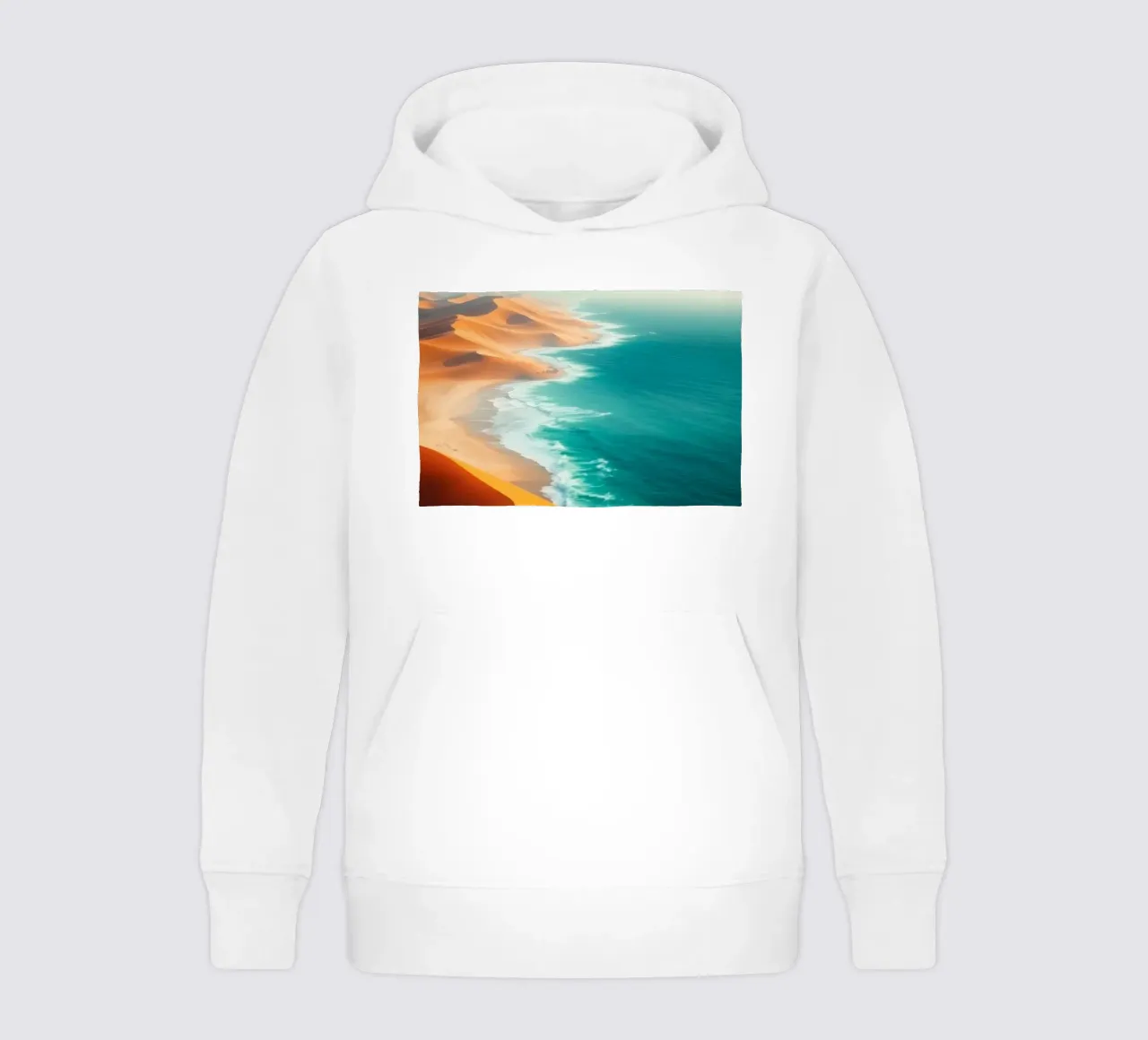 Desert sand dunes meet the ocean along a stunning shoreline kids hoodie by DesignDoodle