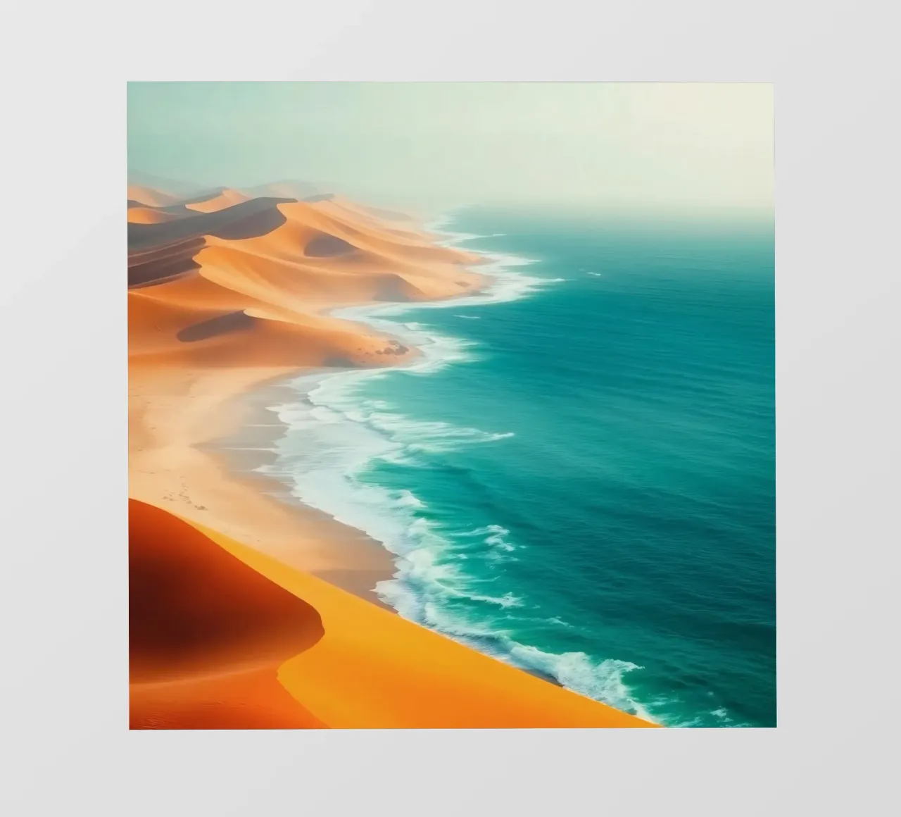 Le dune di sabbia del deserto incontrano l'oceano lungo un litorale mozzafiato pellicola backlit da DesignDoodle