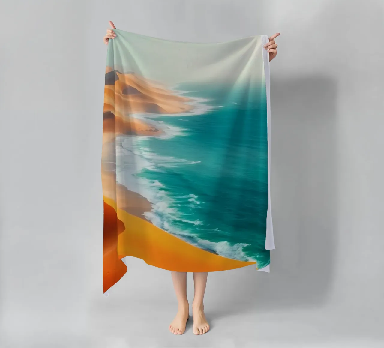 Le dune di sabbia del deserto incontrano l'oceano lungo un litorale mozzafiato telo mare da DesignDoodle