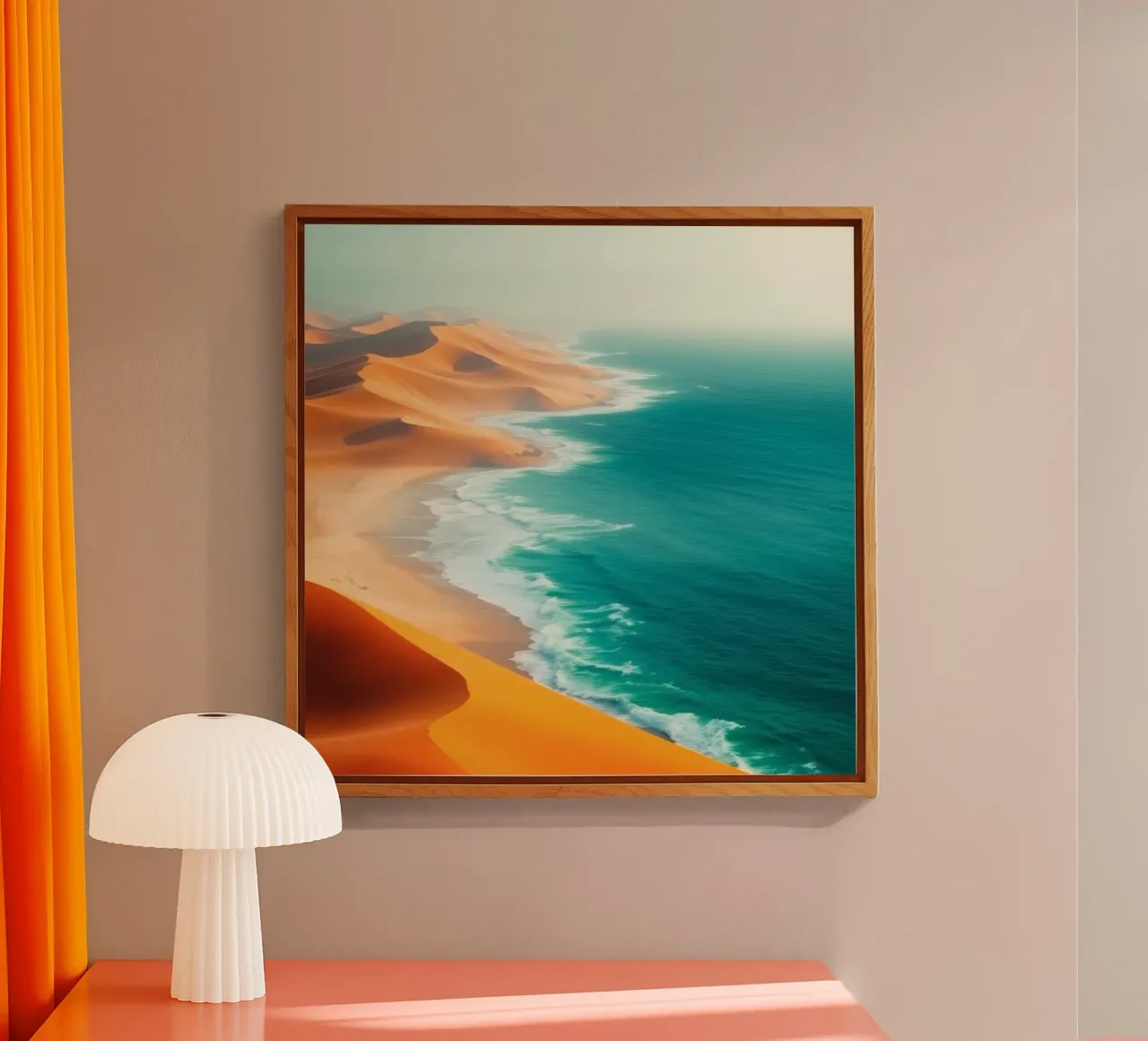 Desert sand dunes meet the ocean along a stunning shoreline acrylic glass by DesignDoodle