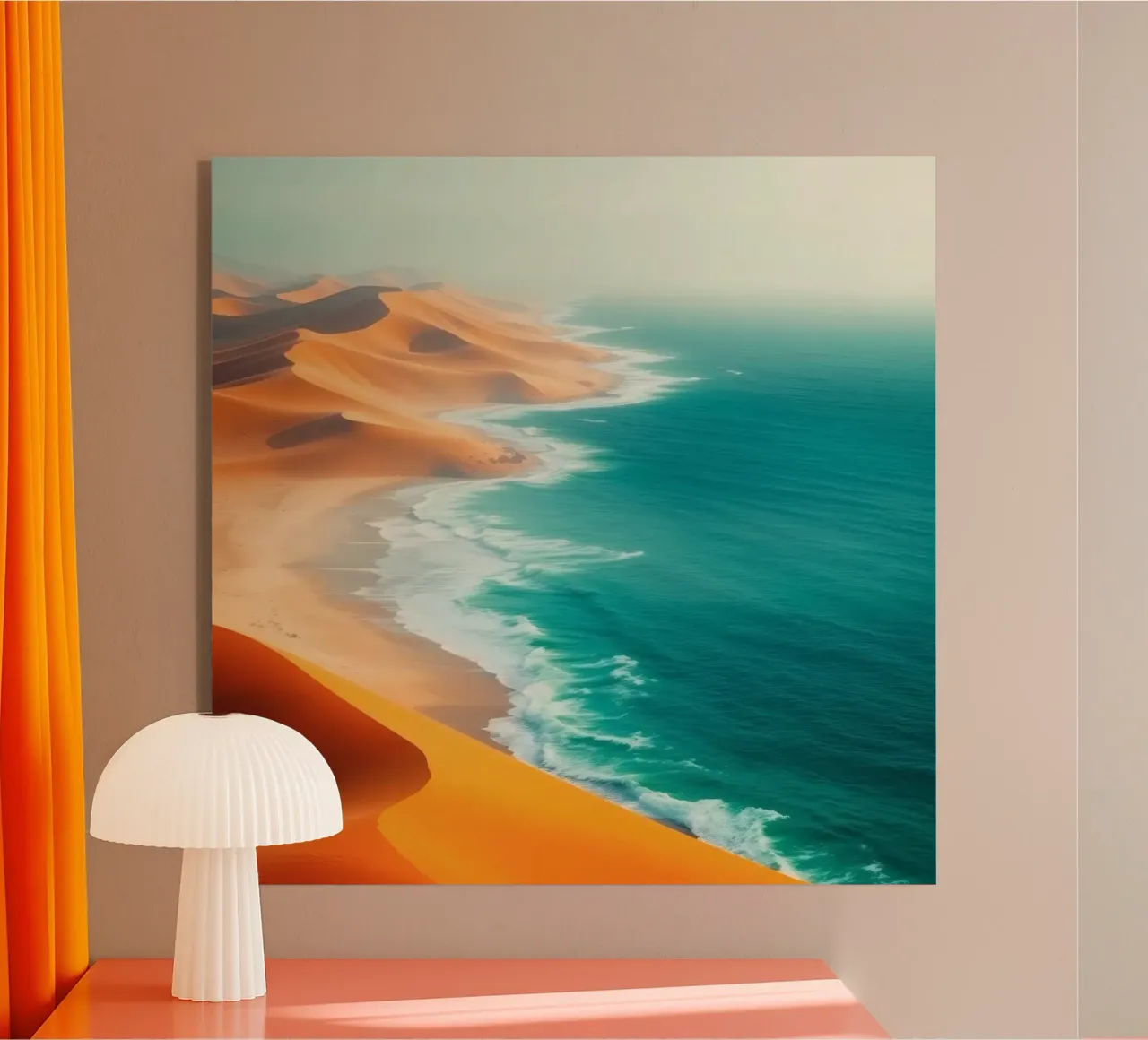 Desert sand dunes meet the ocean along a stunning shoreline acrylic glass by DesignDoodle