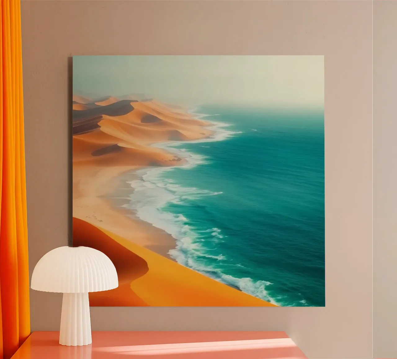 Le dune di sabbia del deserto incontrano l'oceano lungo un litorale mozzafiato alluminio dibond da DesignDoodle