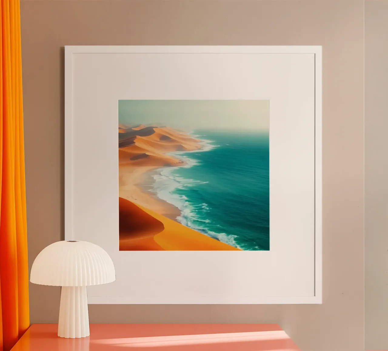 Le dune di sabbia del deserto incontrano l'oceano lungo un litorale mozzafiato carta hahnemühle da DesignDoodle