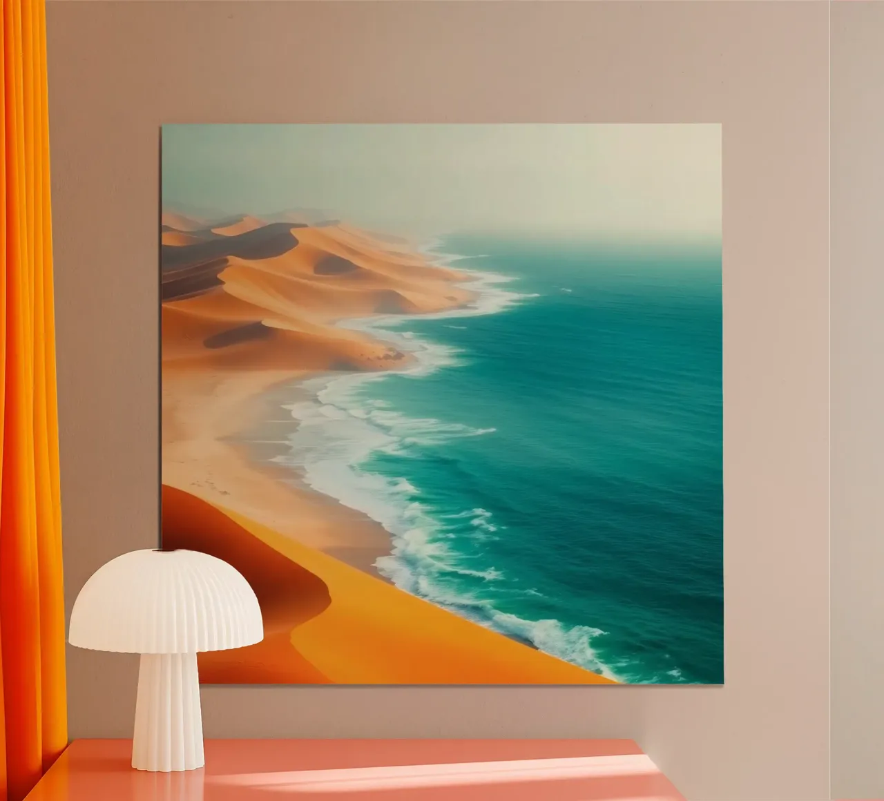 Le dune di sabbia del deserto incontrano l'oceano lungo un litorale mozzafiato carta hahnemühle da DesignDoodle