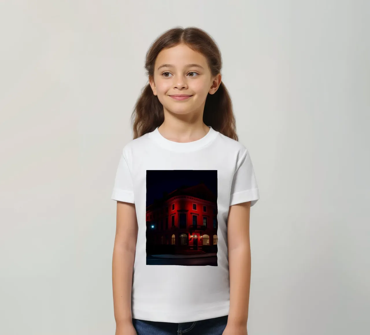 Historic building illuminated at night creating a striking kids t-shirt by DesignDoodle