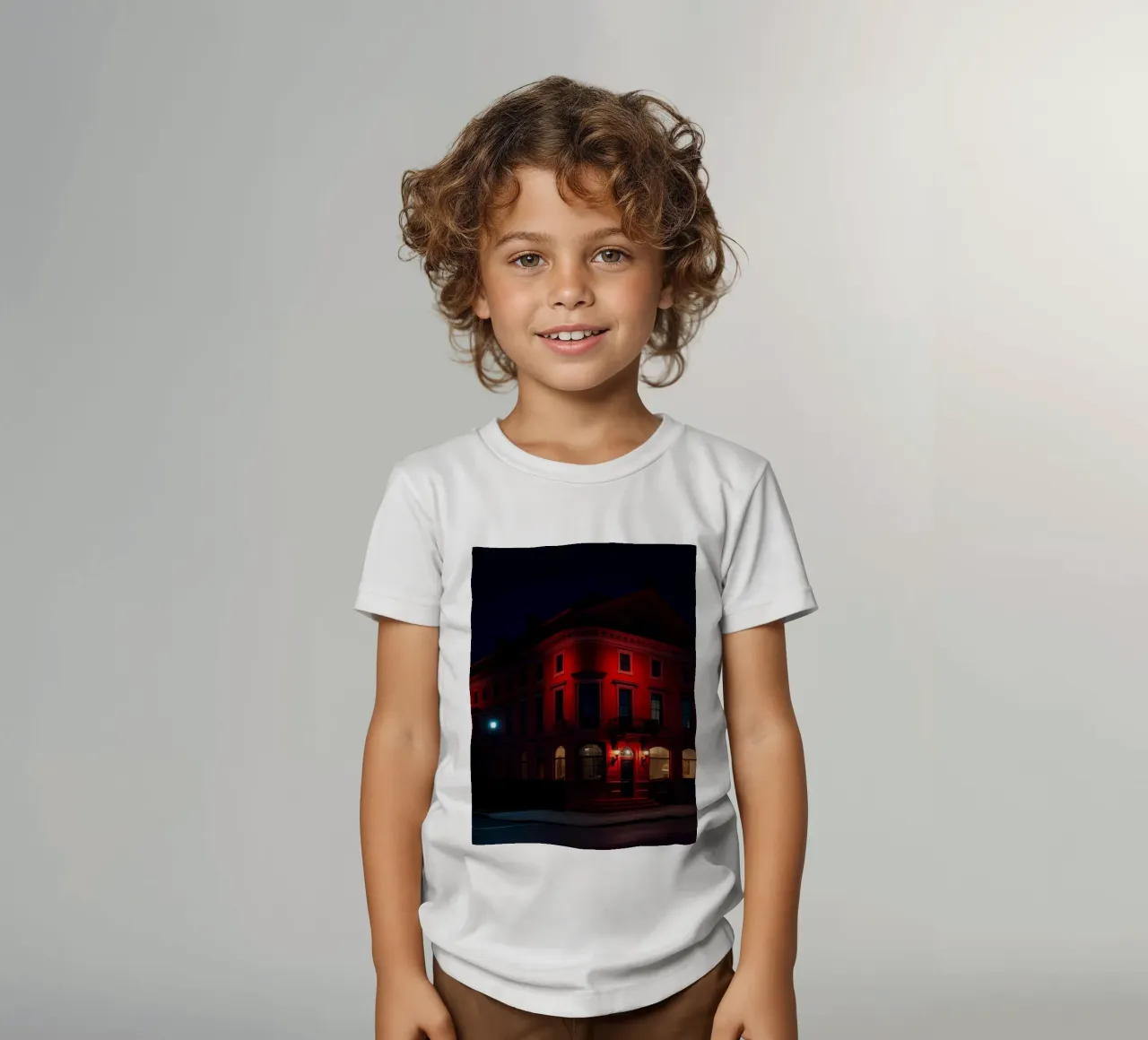 Historic building illuminated at night creating a striking kids t-shirt by DesignDoodle