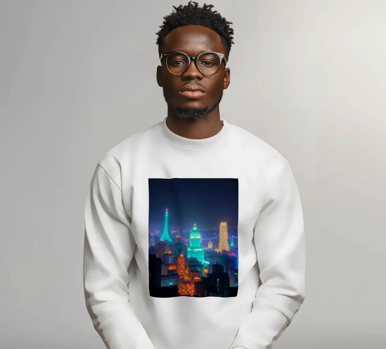 Lo skyline della città si illumina di notte e mette in mostra l'architettura moderna. felpa da DesignDoodle