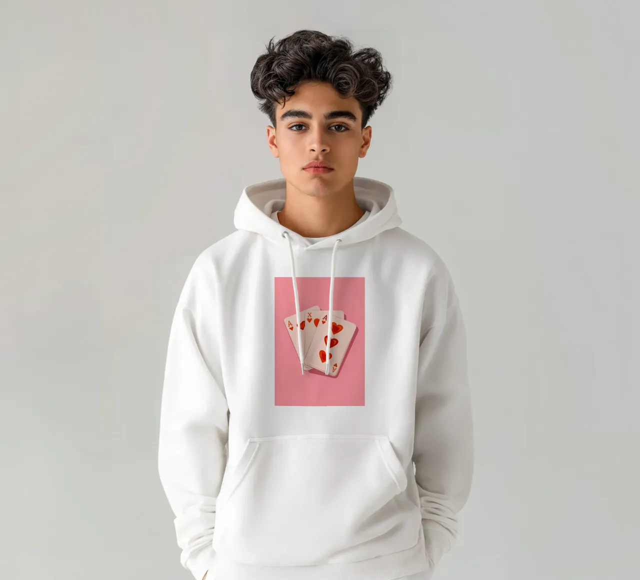 Carta da gioco retrò rosa Asso di cuori Stampa pop art felpa con cappuccio da NorwesClub