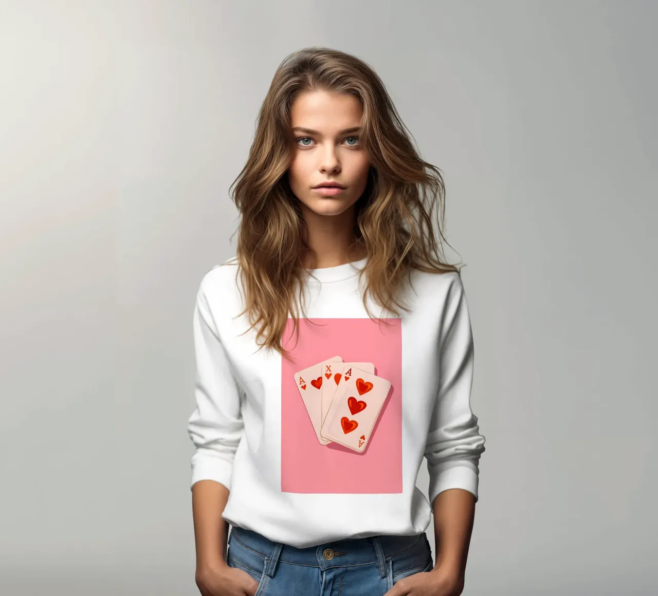 Roze Harten Aas Retro Speelkaart Pop Art Print sweatshirt van NorwesClub
