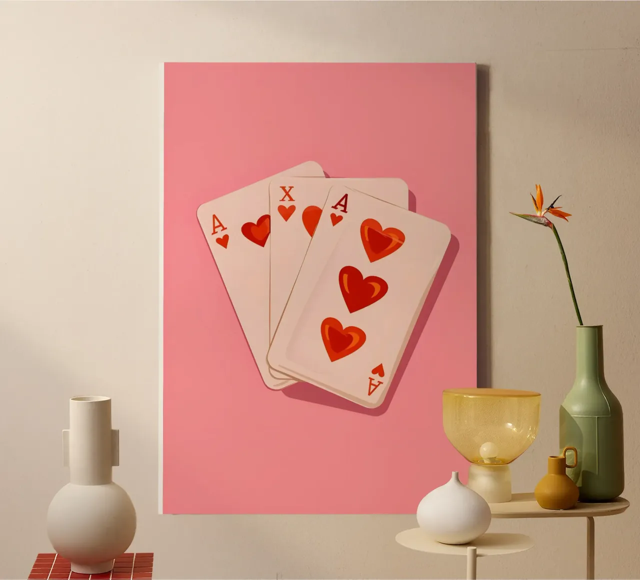 Pink Ace of Hearts Retro Playing Card Pop Art Print canvas with Floater frame by NorwesClub